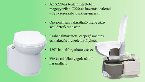 S200-S szeparációs toalett jellemzői